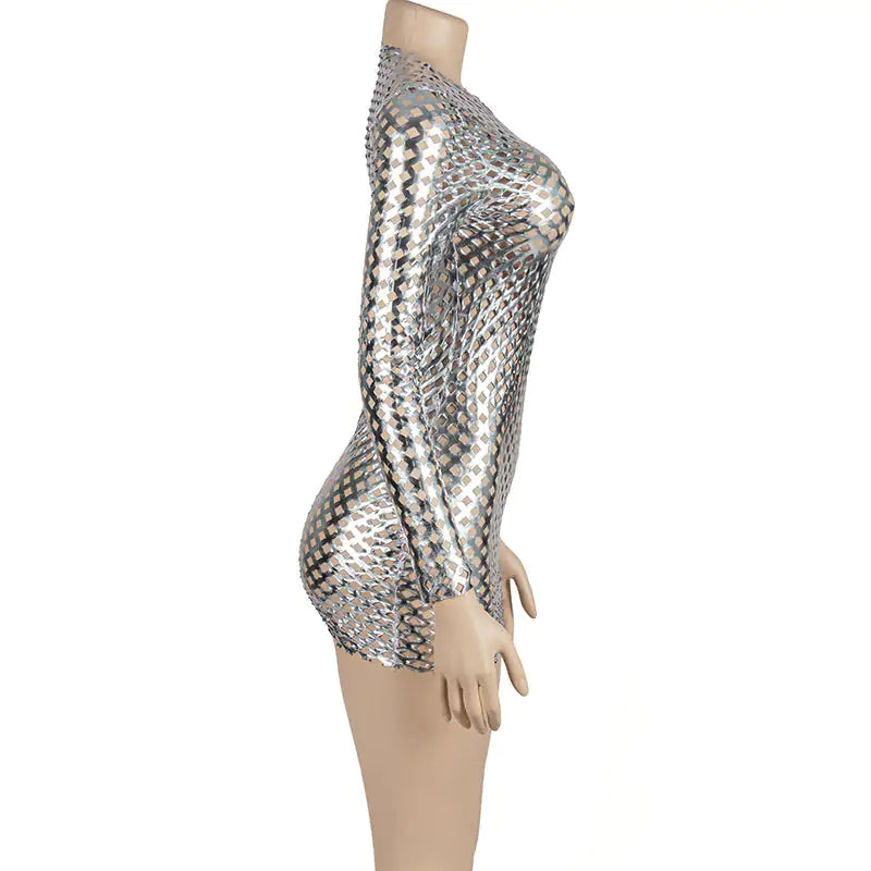 Long Sleeve Metallic Bodycon Mini Dress