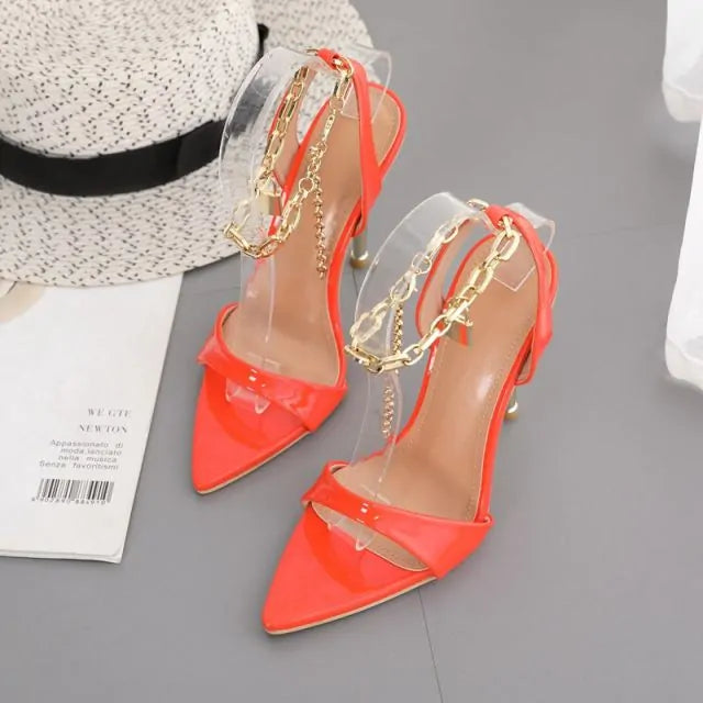 Chain Ankle Strap Peep Toe High Heels