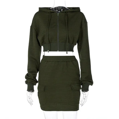 Getting THIQUE Textured Hooded Skirt Set
