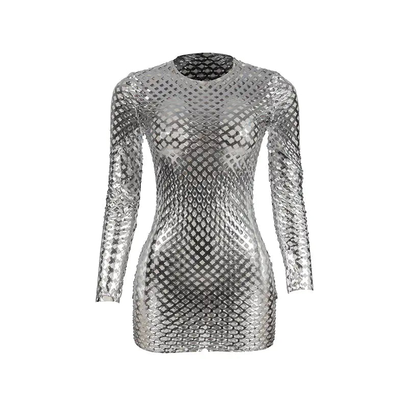 Long Sleeve Metallic Bodycon Mini Dress