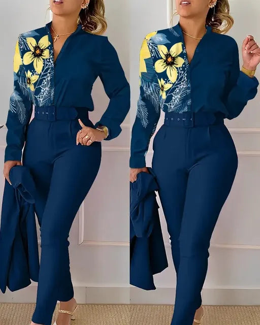 Conjunto de traje de dos piezas estampado elegante