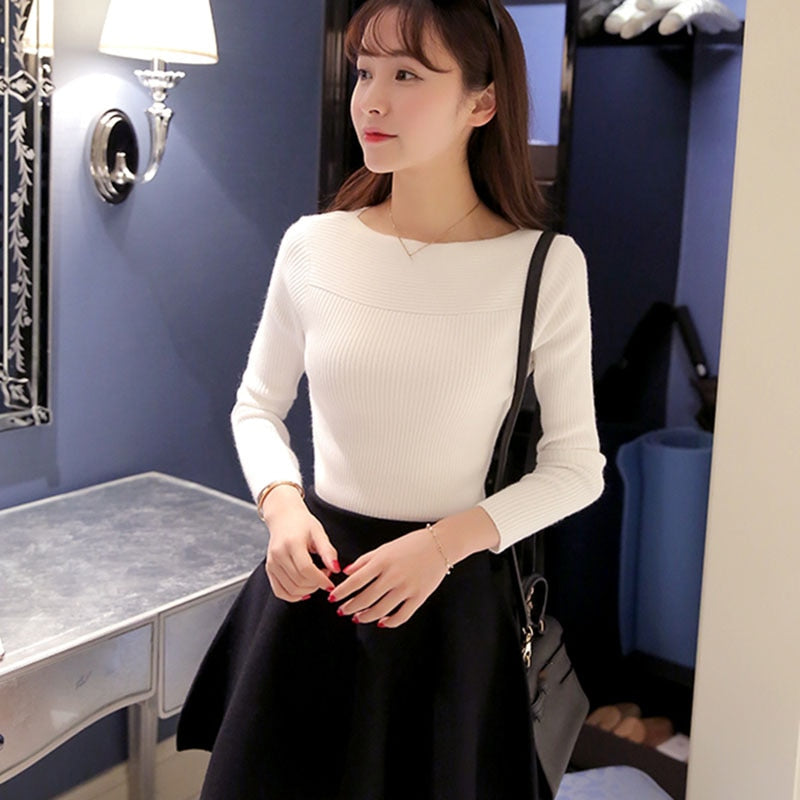 Winter Knitted Women Solid Sweaters And Long