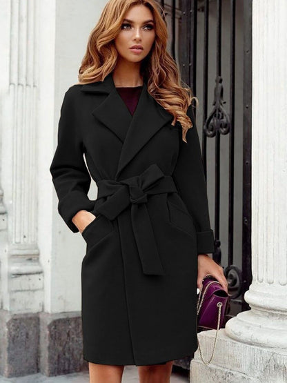 Wool Coat  Warm Jackets Outerwear Belt Long  Women Jacket Coats