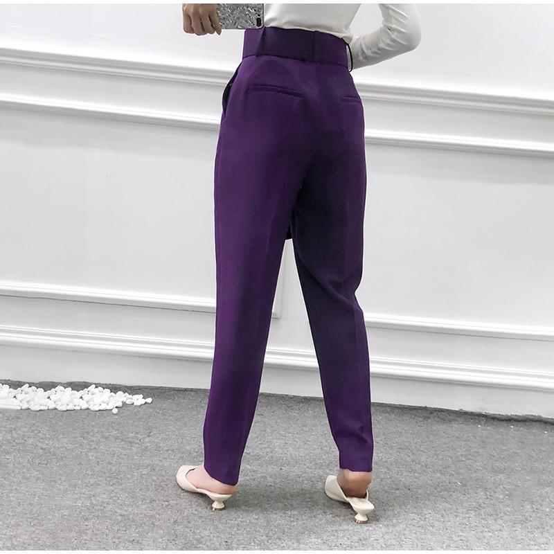 Pantalones de mujer cintura alta con cinturón bolsillos clásicos Office Lady 