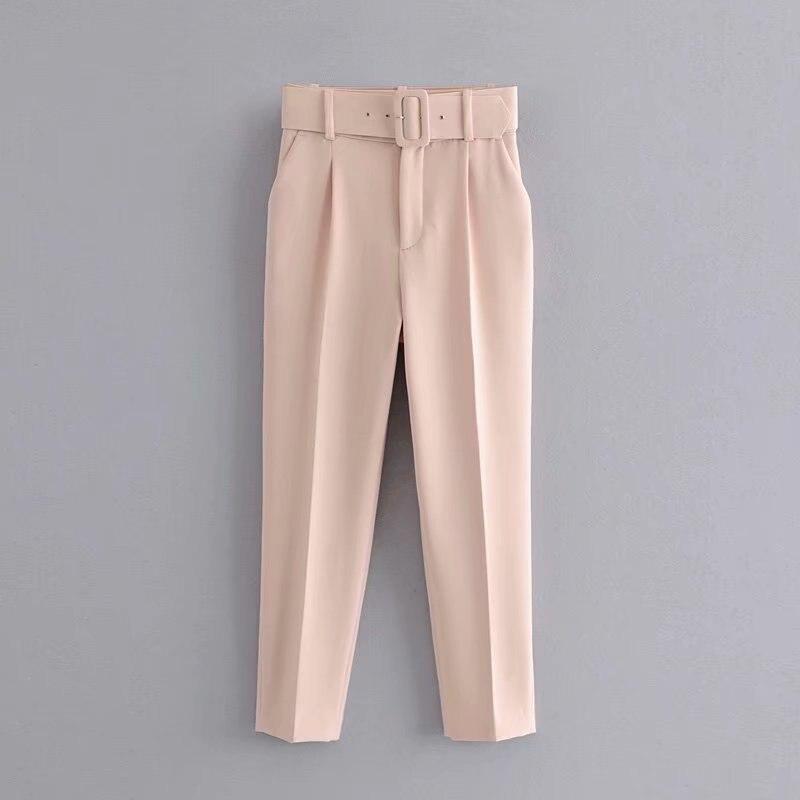 Women's Pants High Waist With Belt Classic Pockets Office Lady
