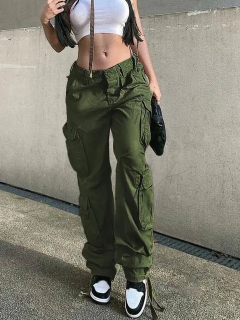 Button Low Waist Cargo and Denim Pants