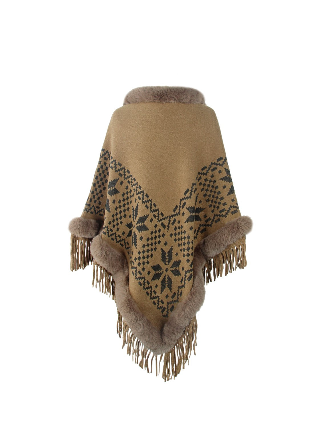 Fringe Geometric Cape Sleeve Poncho