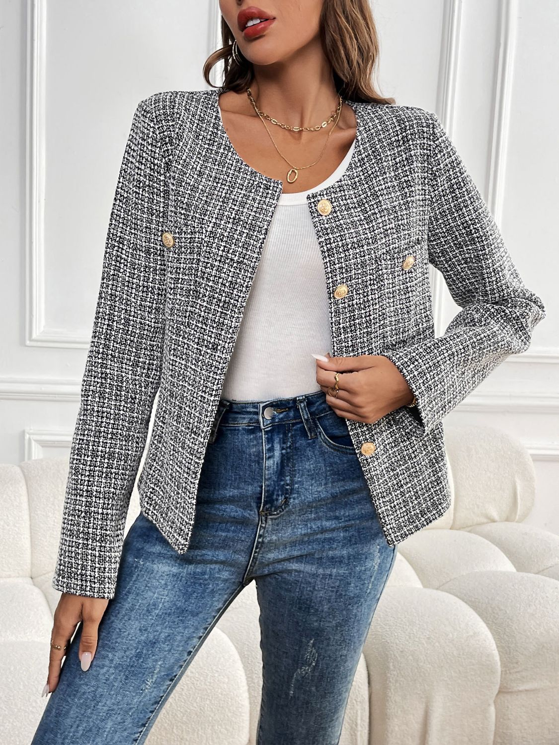 Perfee Plaid Long Sleeve Outerwear