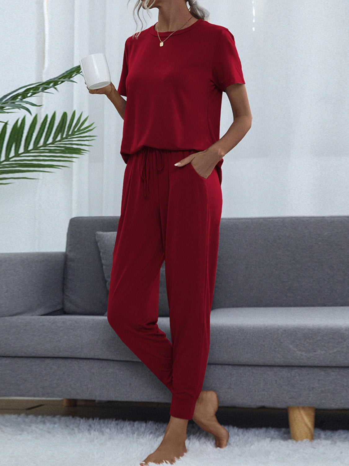 Round Neck Top and Pants Lounge Set