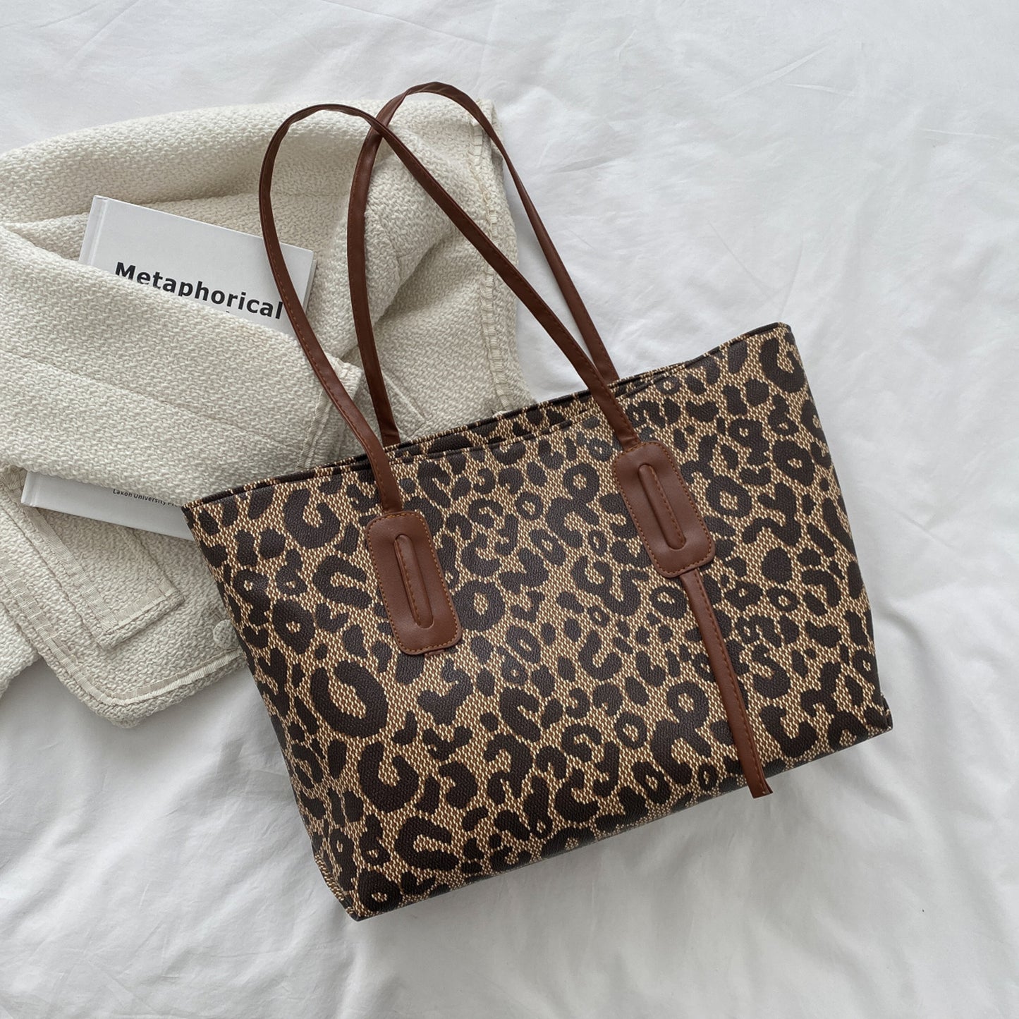 Bolso tote de leopardo de cuero PU