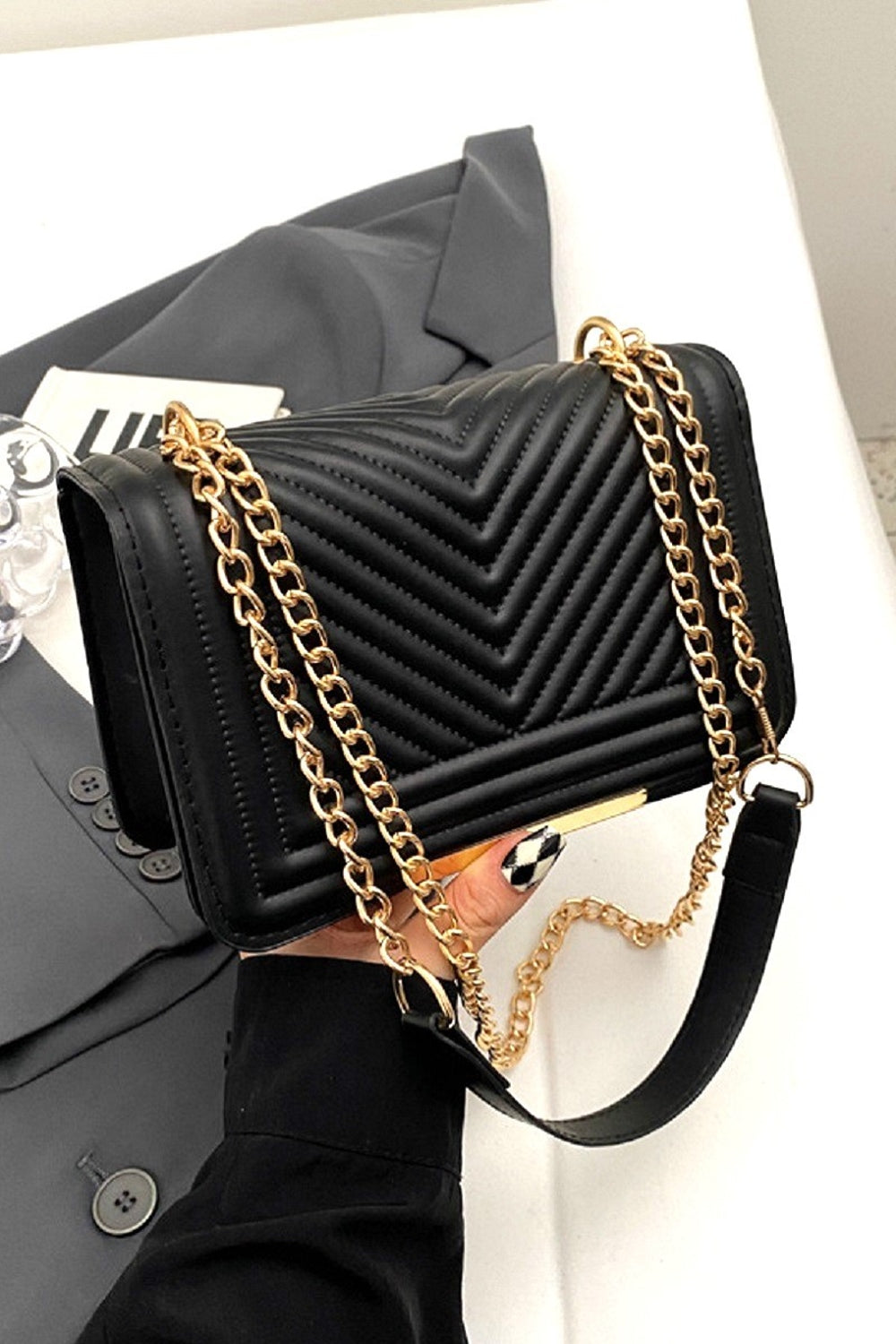 Zenana Vegan Leather Chevron Crossbody Bag