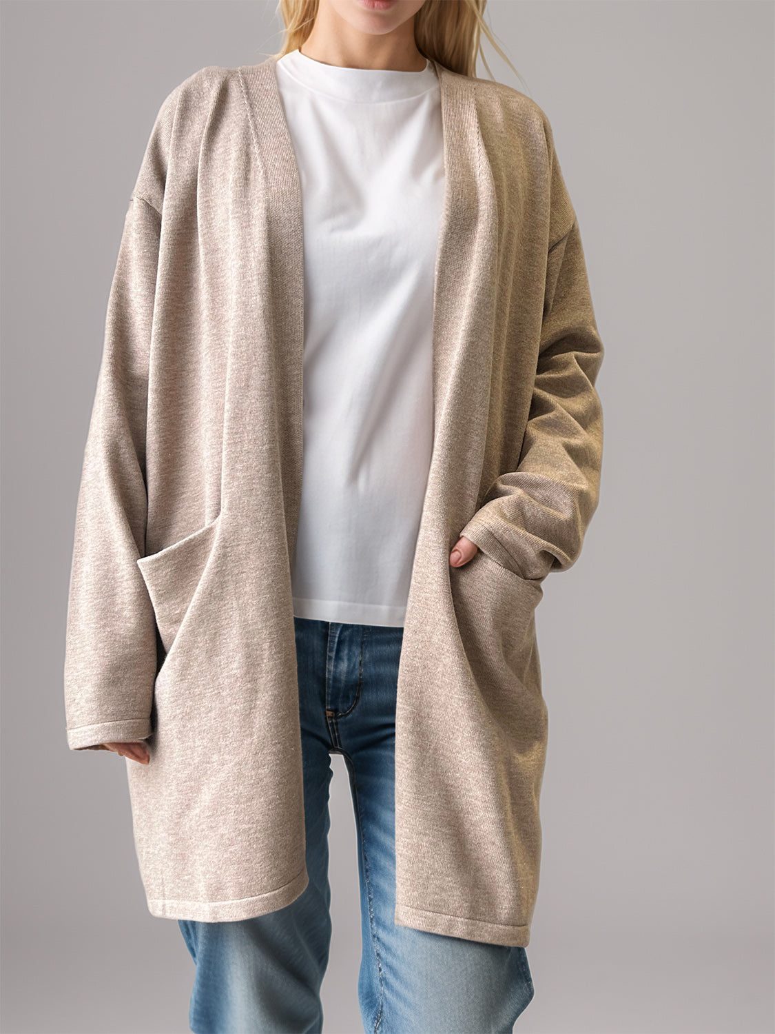 Open Front Long Sleeve Cardigan with Pockets