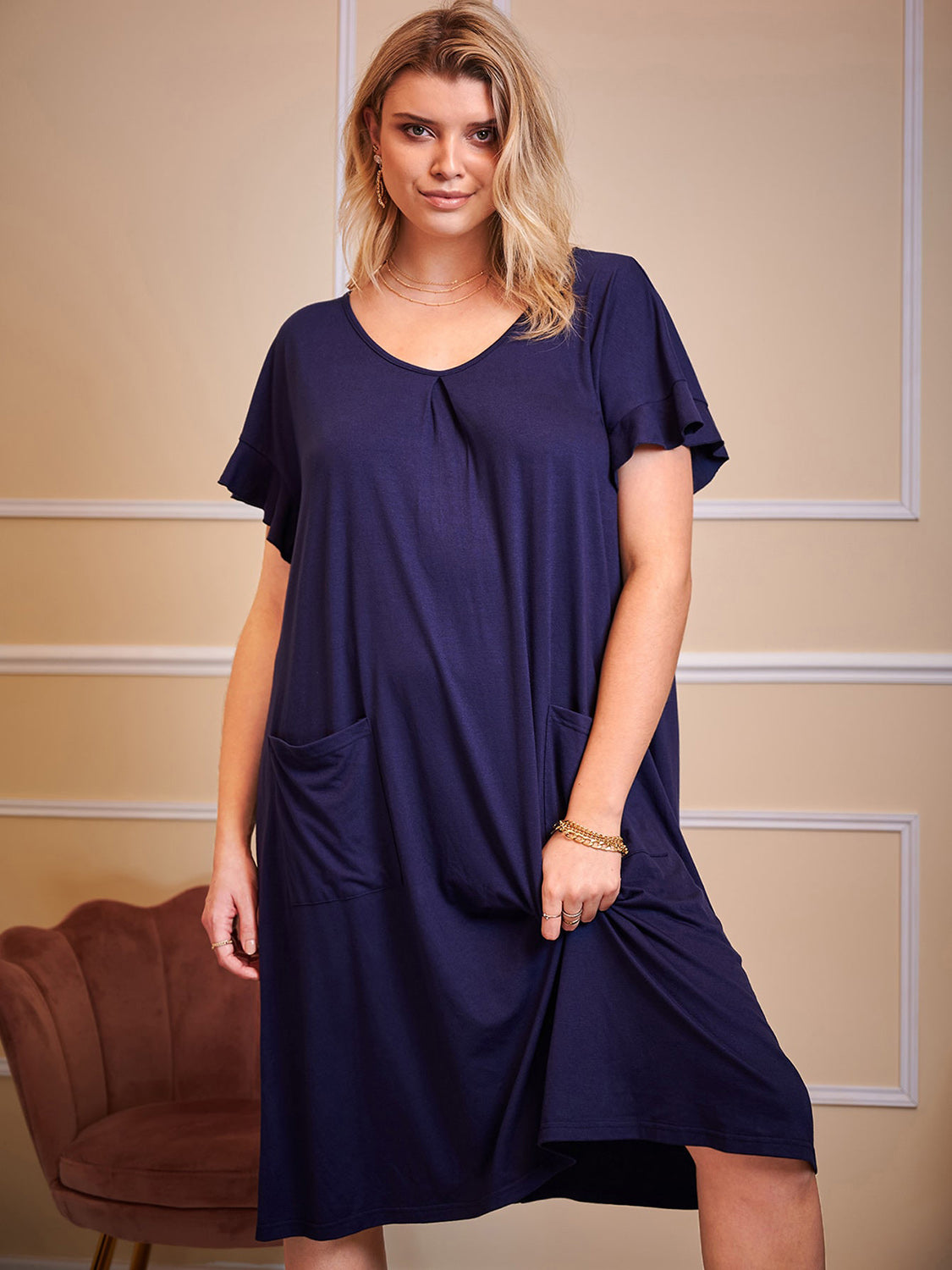 Plus Size Round Neck Short Sleeve Lounge Dress