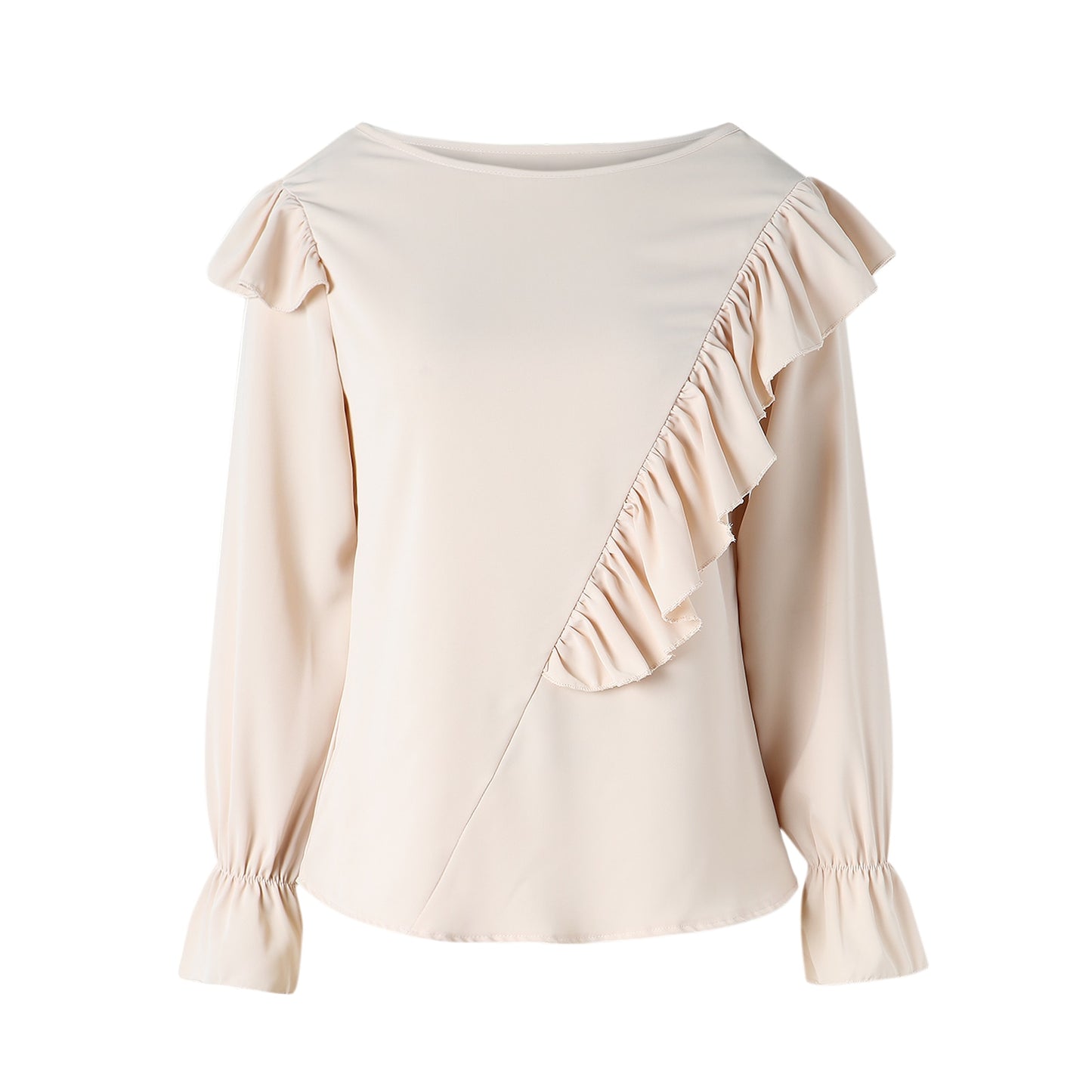 Blusa con cuello redondo y volantes para trabajo de oficina para mujer