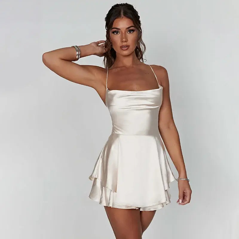 Slim Halter Satin Backless Dress