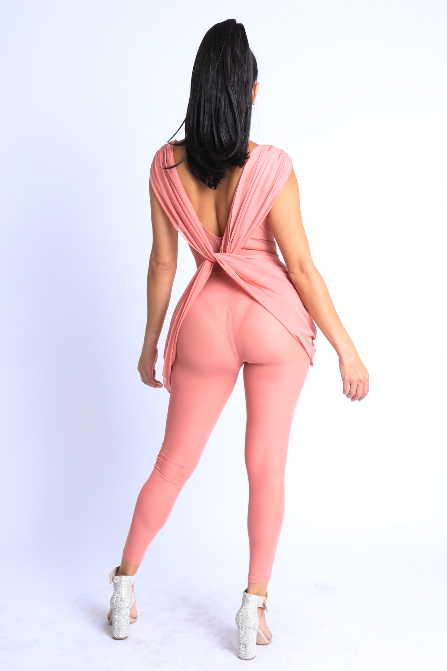 Lightweight Draped Mesh Jumpsuit