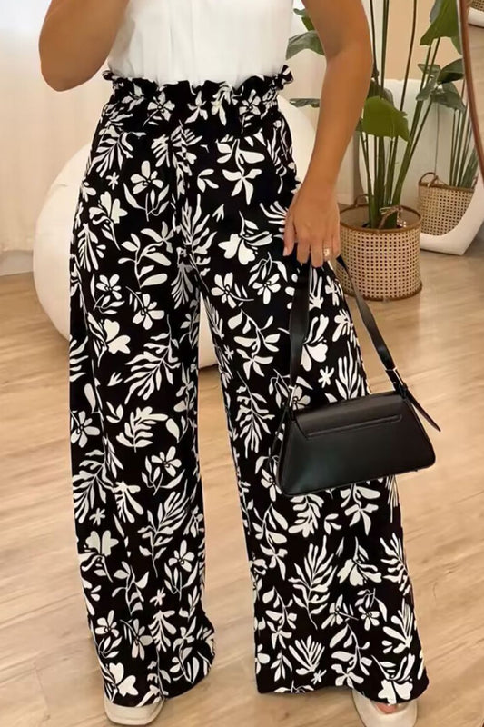 Pantalones anchos de cintura alta con estampado de tamaño completo