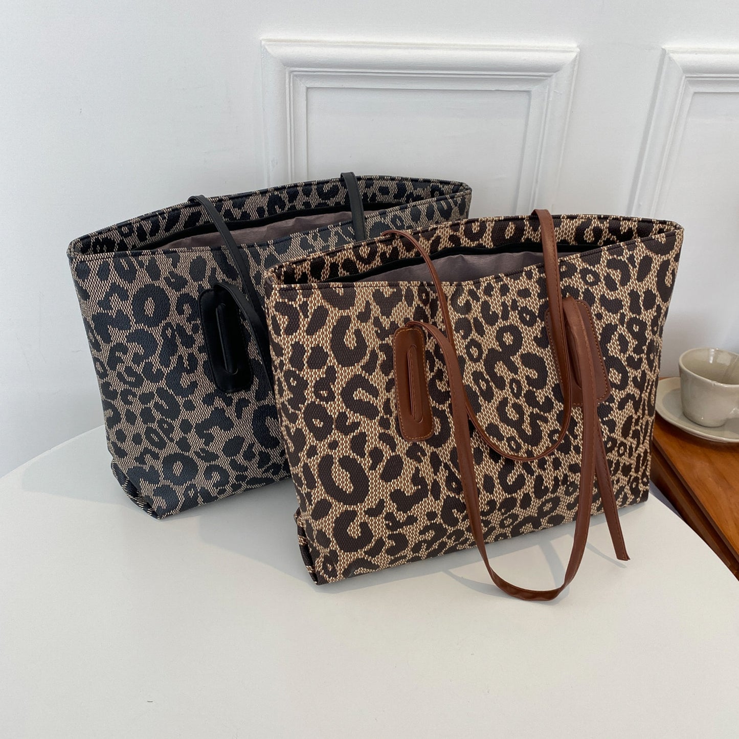 Bolso tote de leopardo de cuero PU