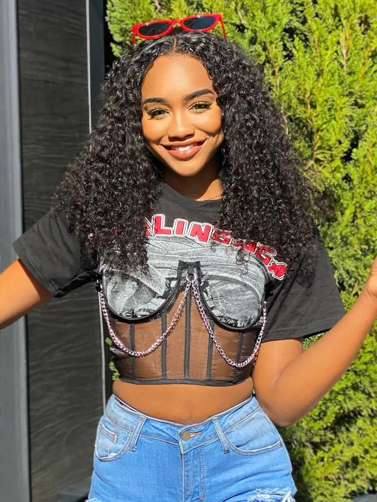 Sifreyr Mesh Patchwork Printed Crop Top