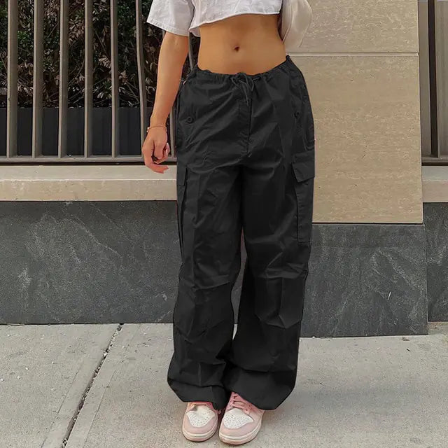 Button Low Waist Cargo and Denim Pants