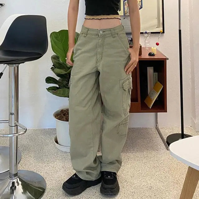 Button Low Waist Cargo and Denim Pants