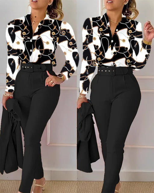 Elegant Printed Two Piece Suit Set