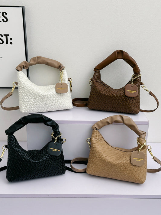 Vegan Leather Woven Crossbody Bag