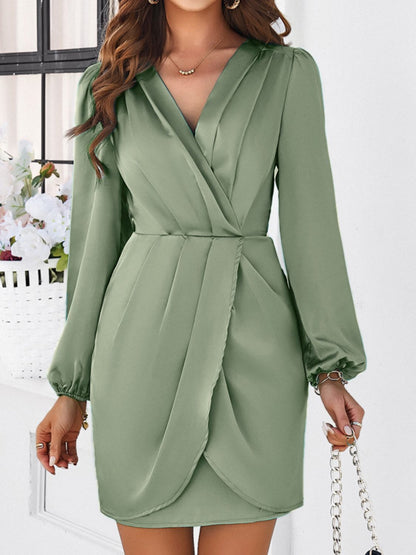 Ruched Surplice Long Sleeve Mini Dress