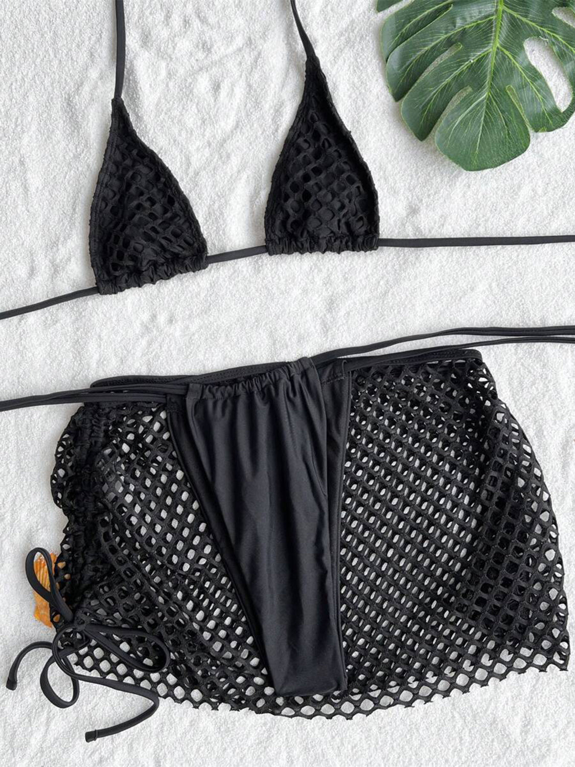 Cutout Halter Neck Three-Piece Swim Set