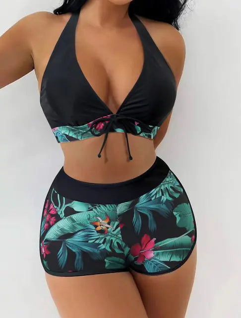 VigoBreviy Traje de baño con estampado atado y cuello halter para mujer, sexy, cintura alta