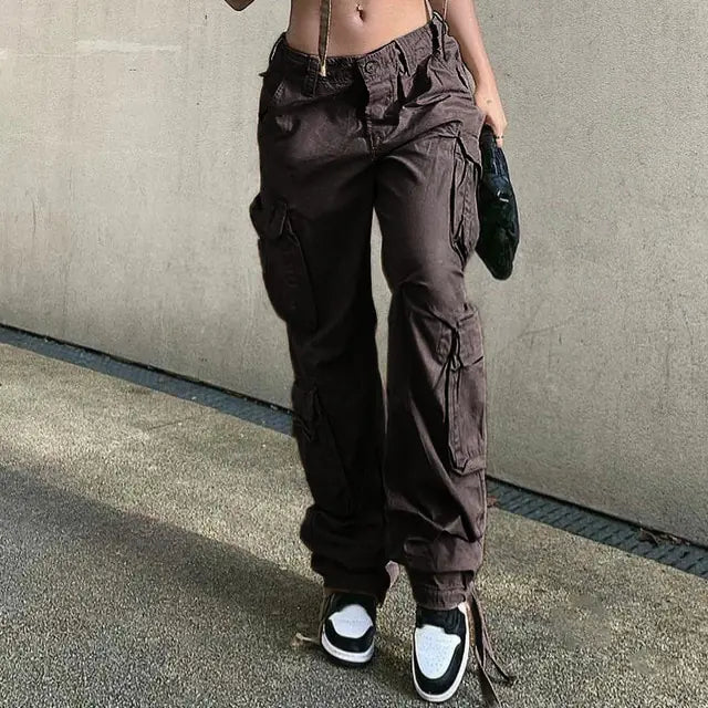 Button Low Waist Cargo and Denim Pants