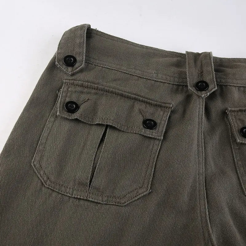 Button Low Waist Cargo and Denim Pants