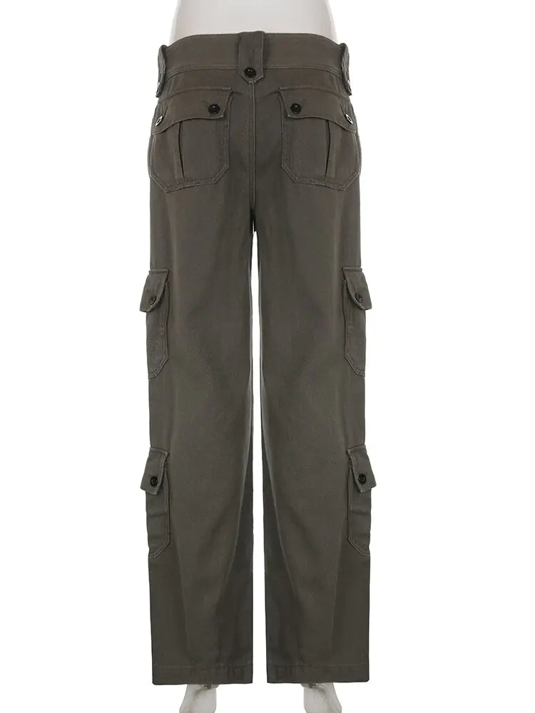 Button Low Waist Cargo and Denim Pants