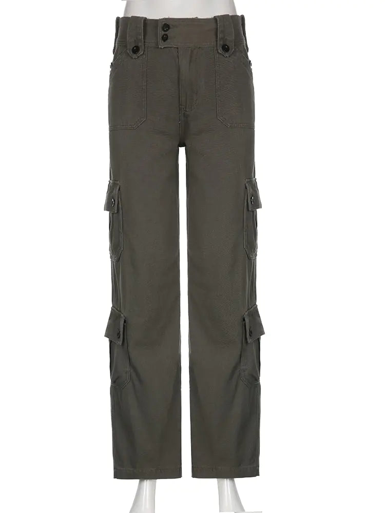 Button Low Waist Cargo and Denim Pants