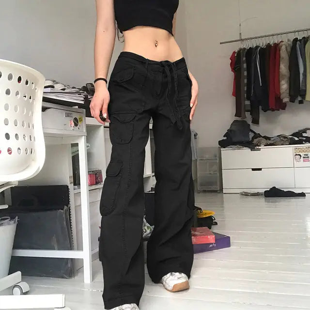 Button Low Waist Cargo and Denim Pants