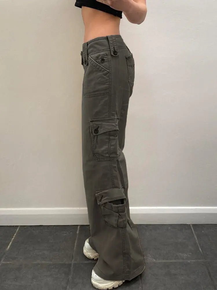 Button Low Waist Cargo and Denim Pants