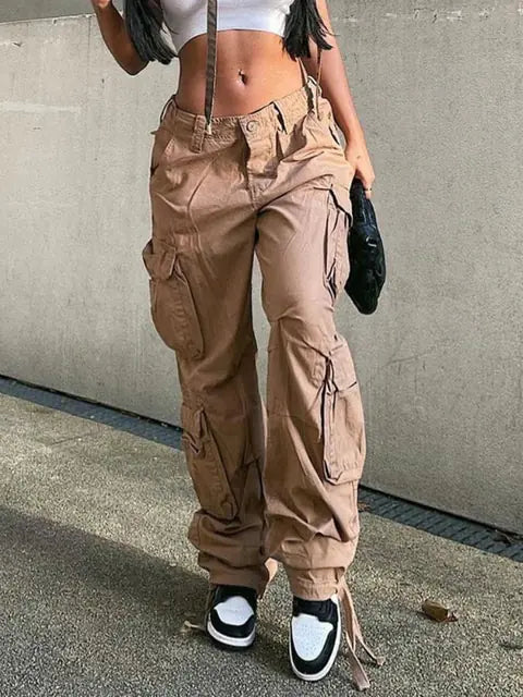 Button Low Waist Cargo and Denim Pants