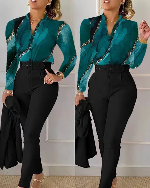 Conjunto de traje de dos piezas estampado elegante