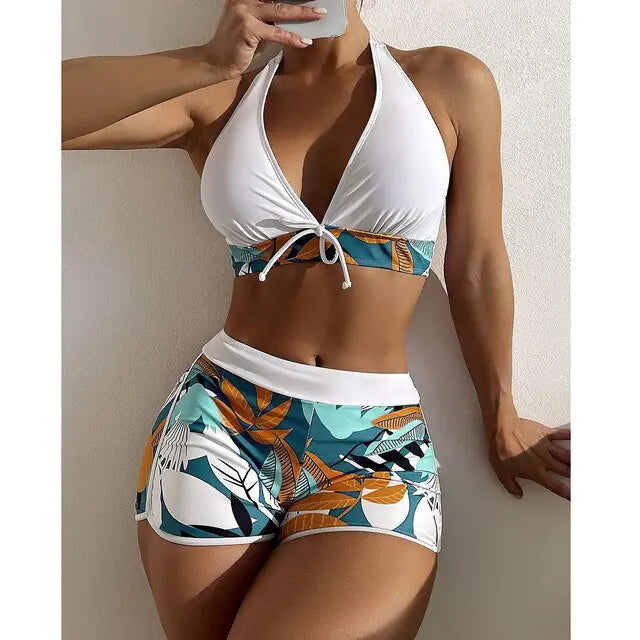 VigoBreviy Traje de baño con estampado atado y cuello halter para mujer, sexy, cintura alta