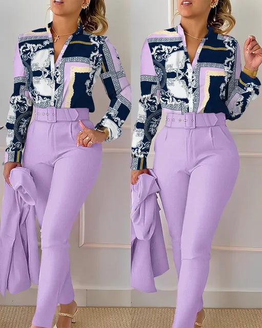 Conjunto de traje de dos piezas estampado elegante