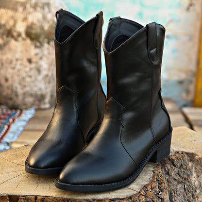 PU Leather Block Heel Boots