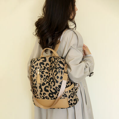 Bolso mochila de cuero PU de leopardo