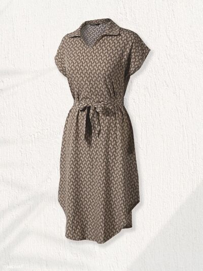 Tied Printed Johnny Collar Dress