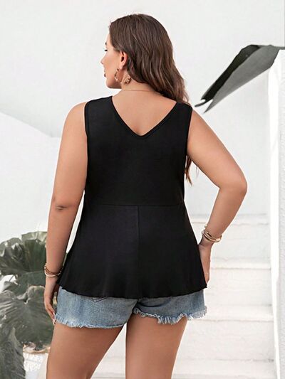 Camiseta sin mangas con peplum y cuello en V entrecruzado de talla grande