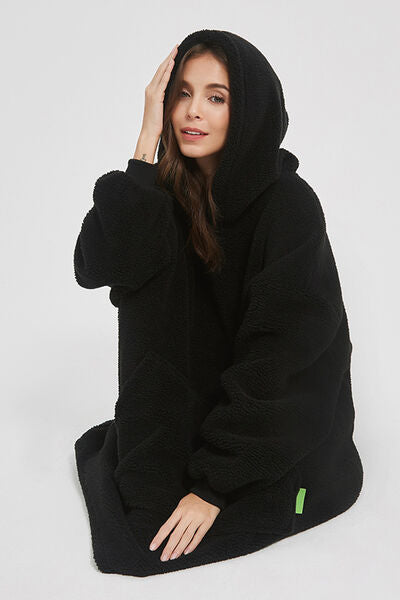 Lantern Sleeve Oversized Hooded Fuzzy Lounge Dress