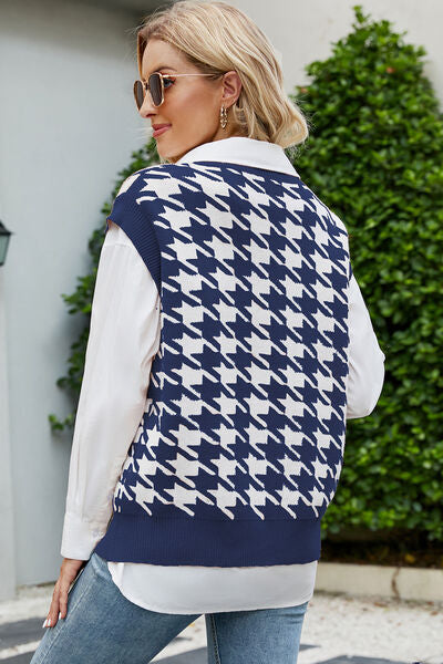 Houndstooth V-Neck Sweater Vest