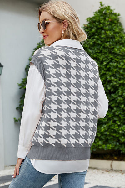 Houndstooth V-Neck Sweater Vest