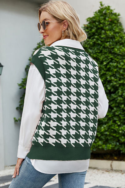 Houndstooth V-Neck Sweater Vest