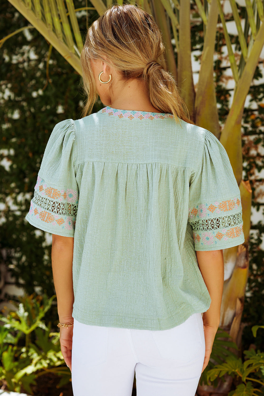 Bohemian Tassel Half Puff Sleeve Top