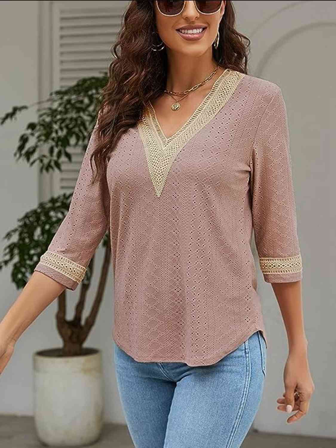 V-Neck Eyelet Blouse